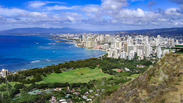 Hiking on Diamond Head, one of the free things to do on Oahu.